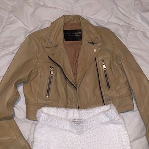 Bagatelle NYC Caramel Beige Leather Biker Jacket